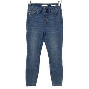 Judy Blue Keeley Jeans High Rise Button Fly Skinny Raw Hem Med Wash Size 5 / 27